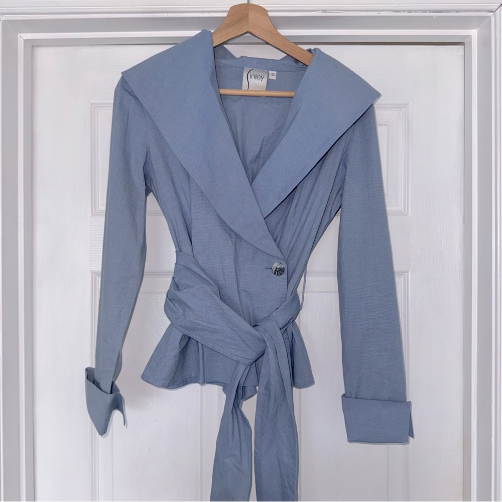Finley Chambray Blue Wrap Belted Blouse S
